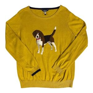 Joules Knitwear Sweater women's Dog Print‎ Crew Neck Yellow Long Sleeve Size 14